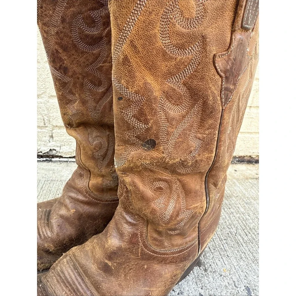 VTG Lucchese 1883 L000324 Patina Distressed Cowboy Ranch Work Bunk Boot 7.5 2E